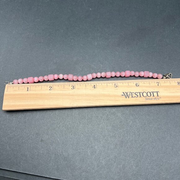 Pink Beaded Bracelet Cat Eye Beads Square And Round Beads Heart Clasp Handmade - Picture 4 of 5